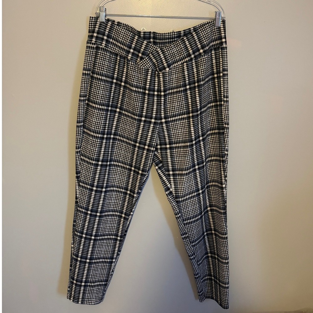 SHEIN Curve Black White Plaid Crossover Waist Tapered Pants 3XL swpants07200819